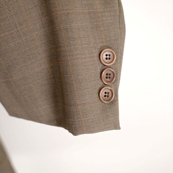 Brooks Brothers 346 Wool Green Glen Plaid W/ Brown Windowpane Blazer 40R 2 Butto - Picture 3 of 12